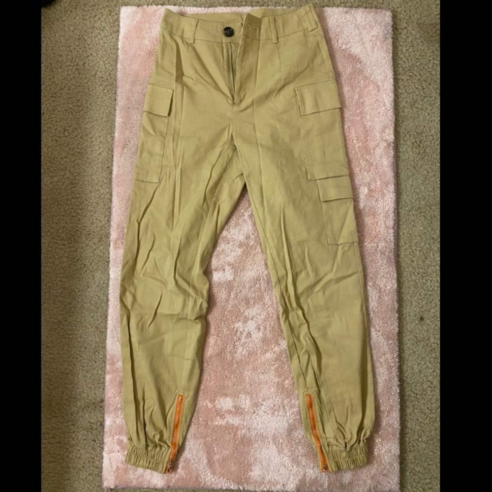 Khaki Cargo High-Rise Pants